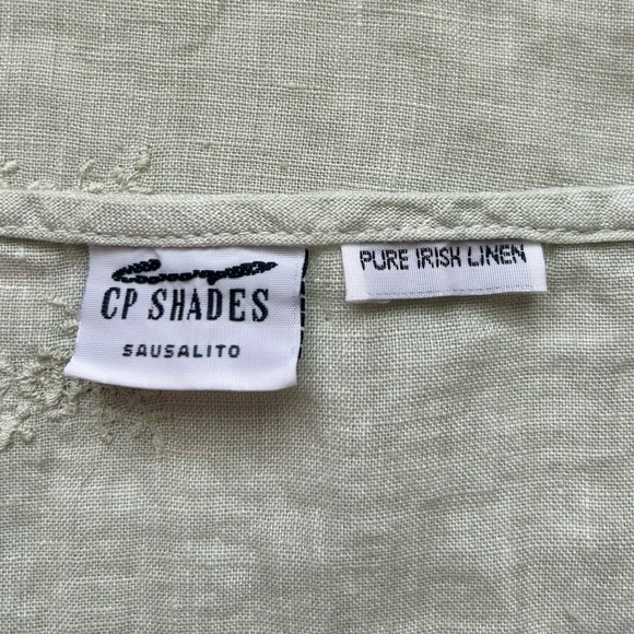 CP Shades Irish Linen Short Sleeve Top Blouse V-Neck Light Green Embroidered L - Picture 6 of 8